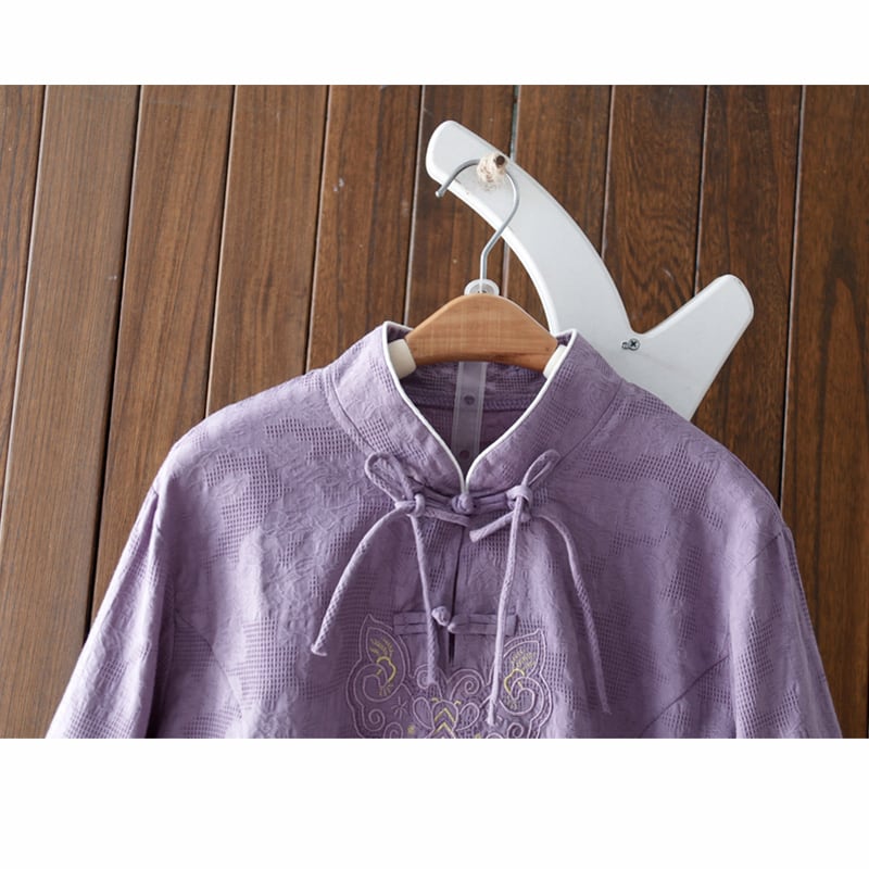 [Qing series]★China style tops★ 3color embroidery long sleeve shirt Improves temperament Blue Pink Purple