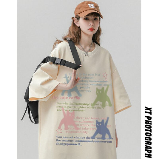 【SENSUシリーズ】★Tシャツ★ 4color トップス 猫 ねこ ネコ プリント 男女兼用 メンズ 夏服 半袖Tシャツ