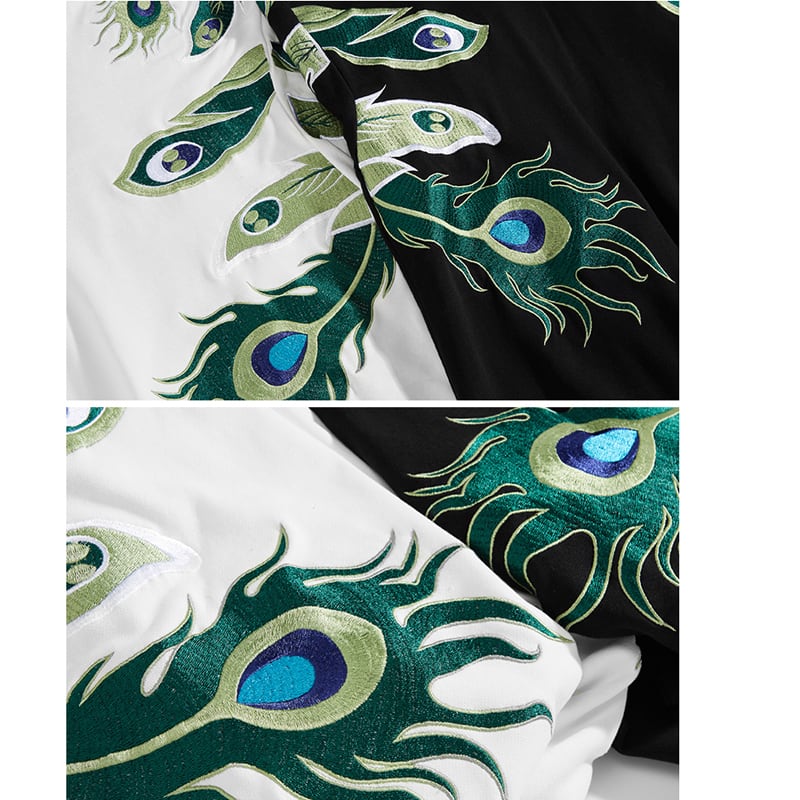 [Machiha clan series] ★Embroidery Chinese style hoodie★ 2color black or white peacock original cool