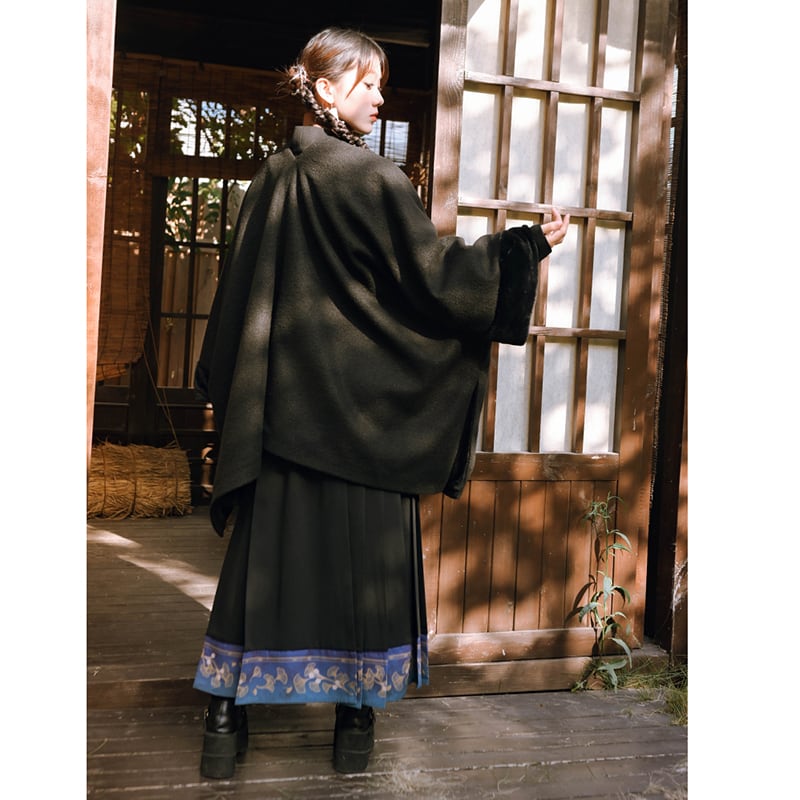 [Kokaisha --- Leaf Collection Series] ★Chinese style skirt★ Bottoms Hanfu skirt Switching Black Black