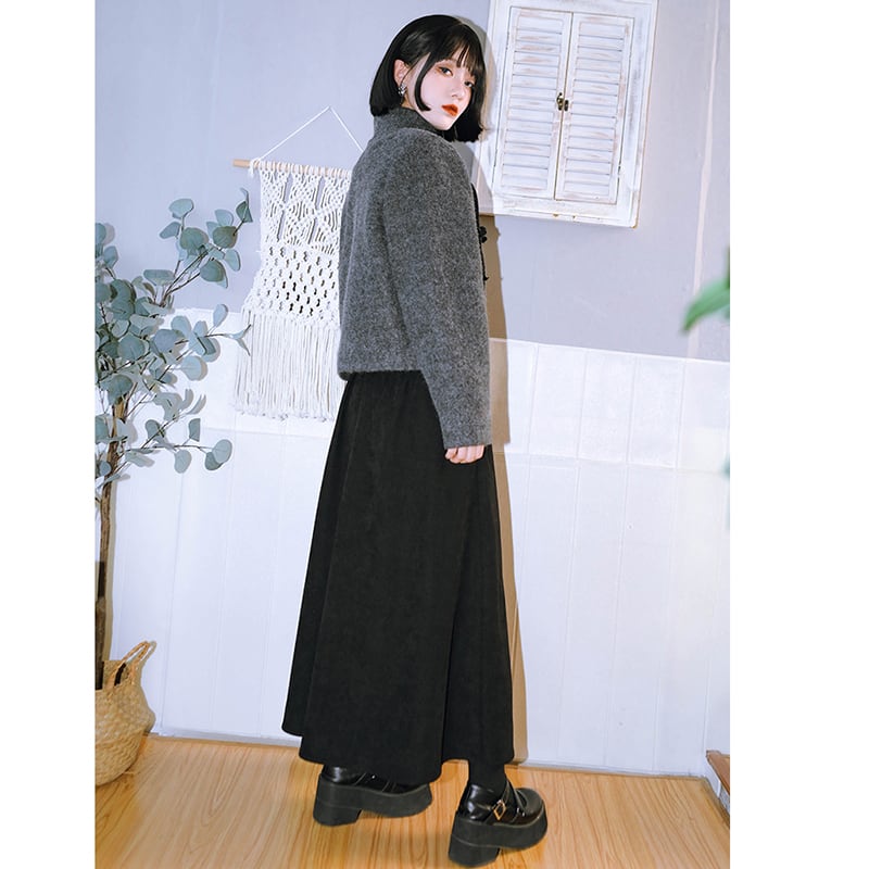 [Kokaisha---Ochienura Series] ★China style coat★ Lasha Quilted Winter Coat Short Length Gray