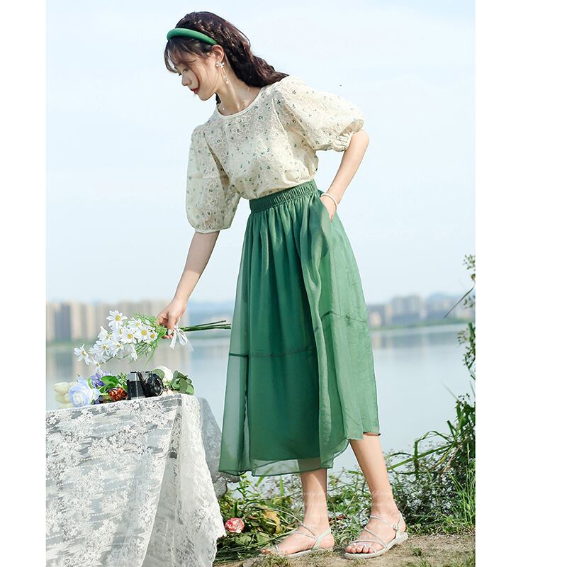 [Shirashu Series] ★Skirt★ Bottoms Summer Clothes Simple Ladies Fashion Green Green Easy to match