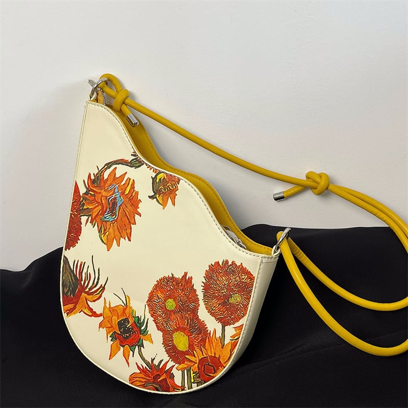 [Masen Series] ★Shoulder bag★ Sunflower oil painting style print for commuting to work or school, date, irregular, cute