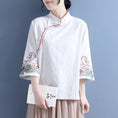 Load image into Gallery viewer, [Qing Series]★Chinese style tops★ 4 colors, floral pattern, 3/4 sleeves, cotton linen, white, blue-green, pink, yellow, Chinese clothing, improved Tang clothing
