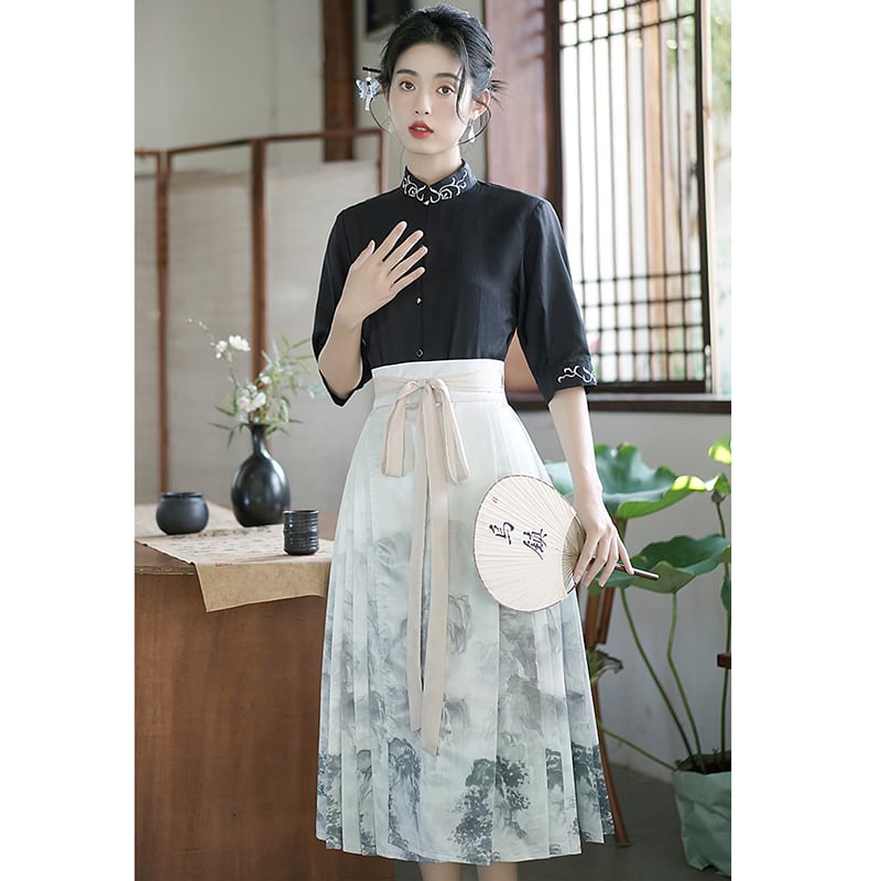 [WUJIA Series]★China Style Shirt★ Tops Short Sleeve Shirt Chinese Elements Summer Clothes Temperament Enhancement Black Black SML XL