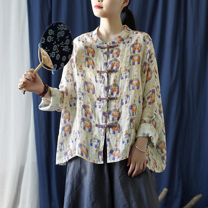 [LINASHANG Series] ★China style tops★ 3color shirt Improved temperament Improved Tang suit Loose print