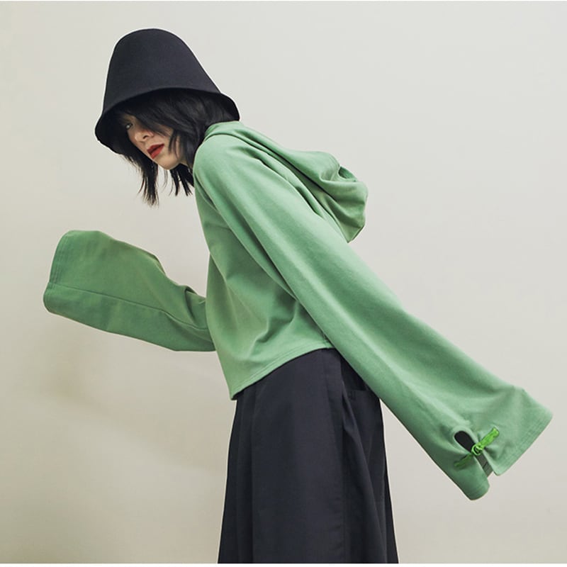 [Daiseiryusu Series]★China style hoodie★ Tops 2 colors, short length, Chinese buttons, hooded, green black