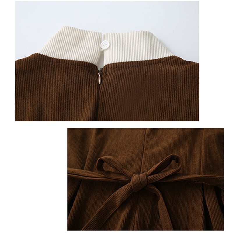 [CHIC Series] ★One Piece★ Faux Layered Corduroy Coffee Color Date Improves Temperament