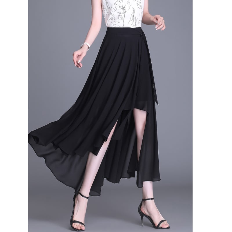 [Kunbanran Series]★Skirt★ 2color Bottoms Chiffon Irregular Slimming Black Brown Large size