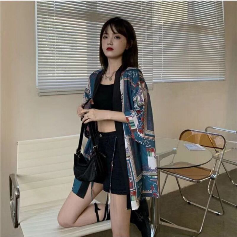 [Fish Series]★China style happi coat★ Tops Unisex Retro Cool Summer Loose Print Unique