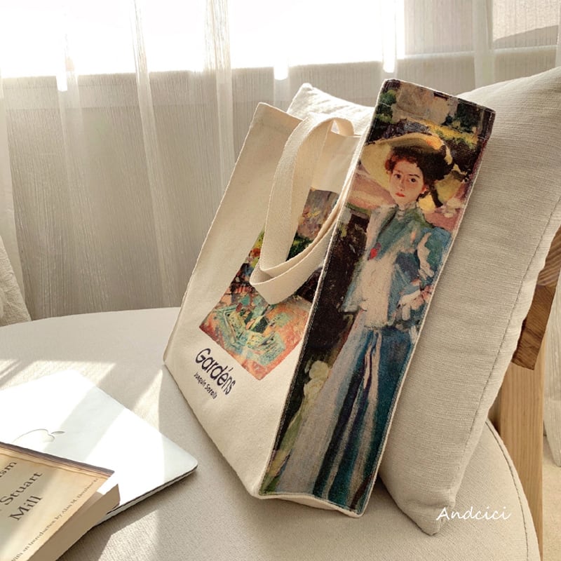 [Andcici---Gardens Series]★Bag★ Tote bag, canvas bag, large capacity, date, floral pattern, oil painting style, color scheme, casual