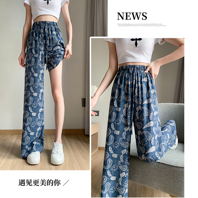 [FENGLIN Series] ★Casual Pants★ Bottoms Trousers Cool Blue Blue Slimming Print Summer Clothes Paisley