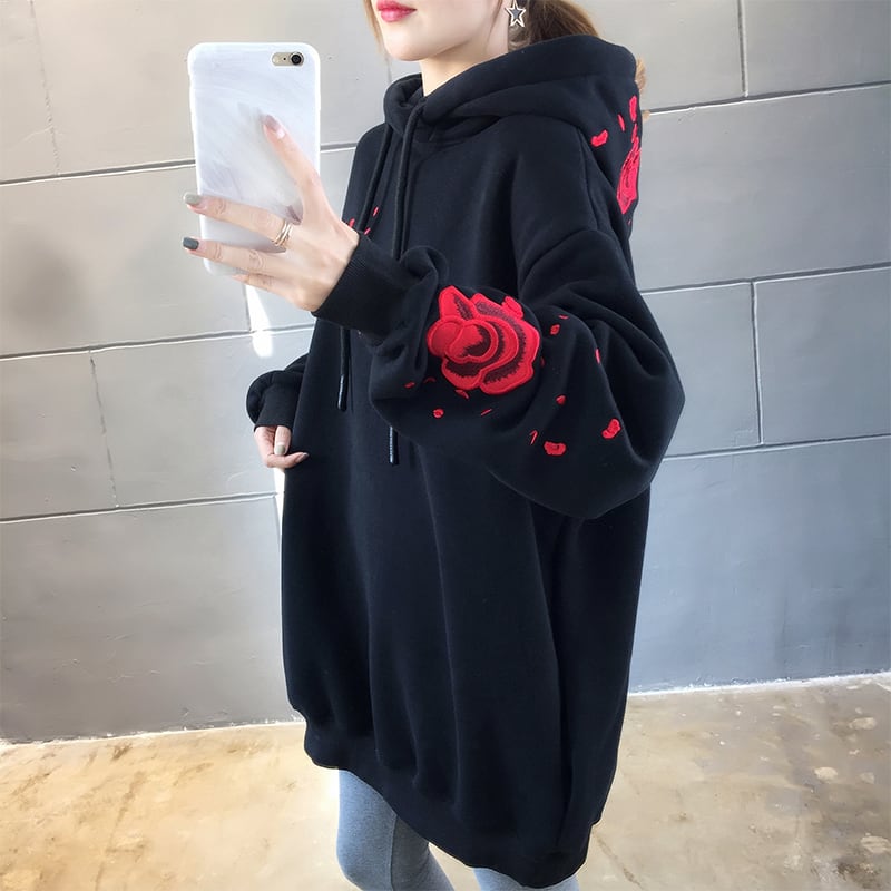 中國風派克大衣仙鶴花卉圖案大尺碼寬鬆黑色 ML XL 2XL