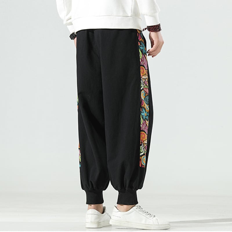 [MOWENZHAI Series] ★China style pants★ 2color casual pants switching unisex men's black black