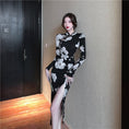 Load image into Gallery viewer, [NANA Series] ★China-style dress★ Improved cheongsam dress, sexy floral pattern, slit, long sleeves
