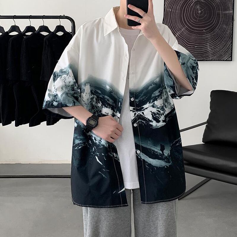 [Emeisa Series]★China Style Shirt★ 3color Tops Unisex Men's Fashion Snowy Mountain Pattern