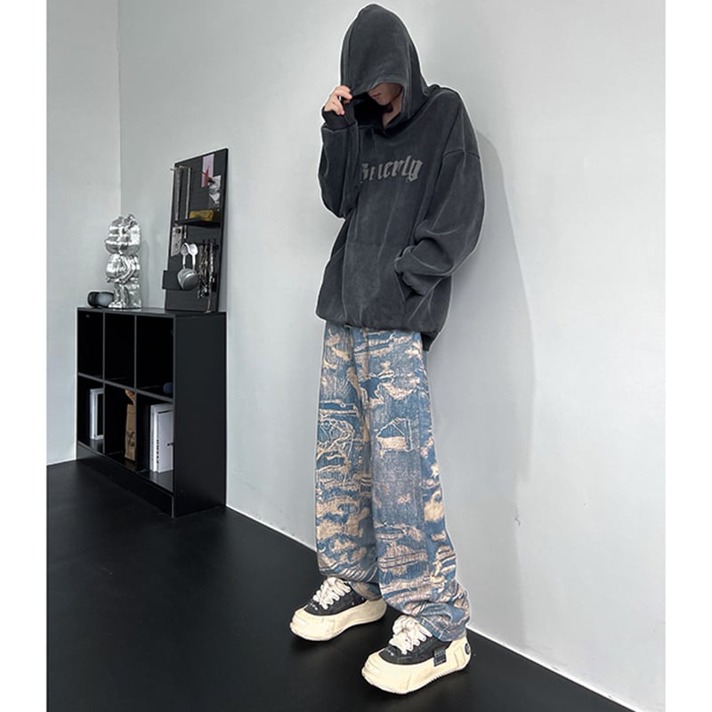 [NANSHI Series]★Denim Pants★ Bottoms Pants Unisex Men's Print Unique Large Size