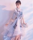 Load image into Gallery viewer, Party Dress, One Piece, Improved Chinese Dress, Long Dress, After-Party, Wedding, Concert, Elegant, Chinese Style, Stand Neck, Half Sleeves, Long Length, Asymmetrical, Large Size, Blue, Blue, Embroidered, Lace
