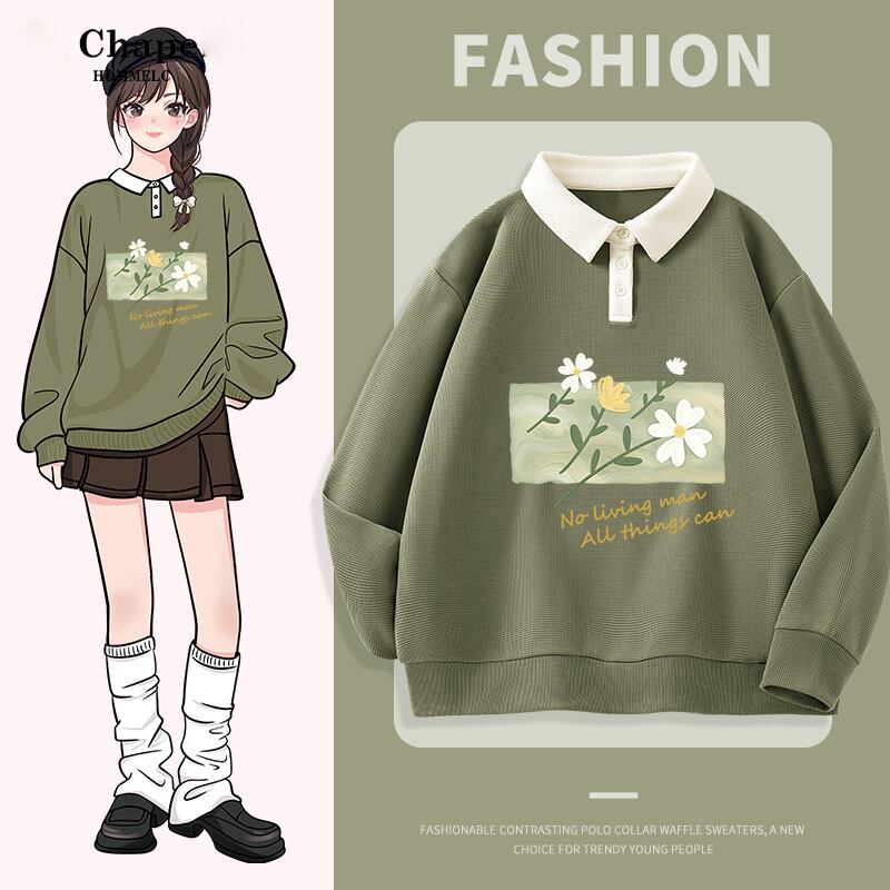 【CHUYIシリーズ】★POLOシャツ★ 3color トップス 花柄 カジュアル グリーン ベージュ