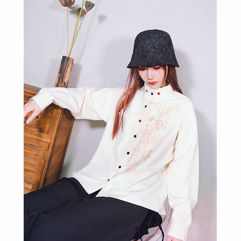 [Old Monster---Sankai Kei Rikugo Series]★China style shirt★ Tops 2color original print beige black