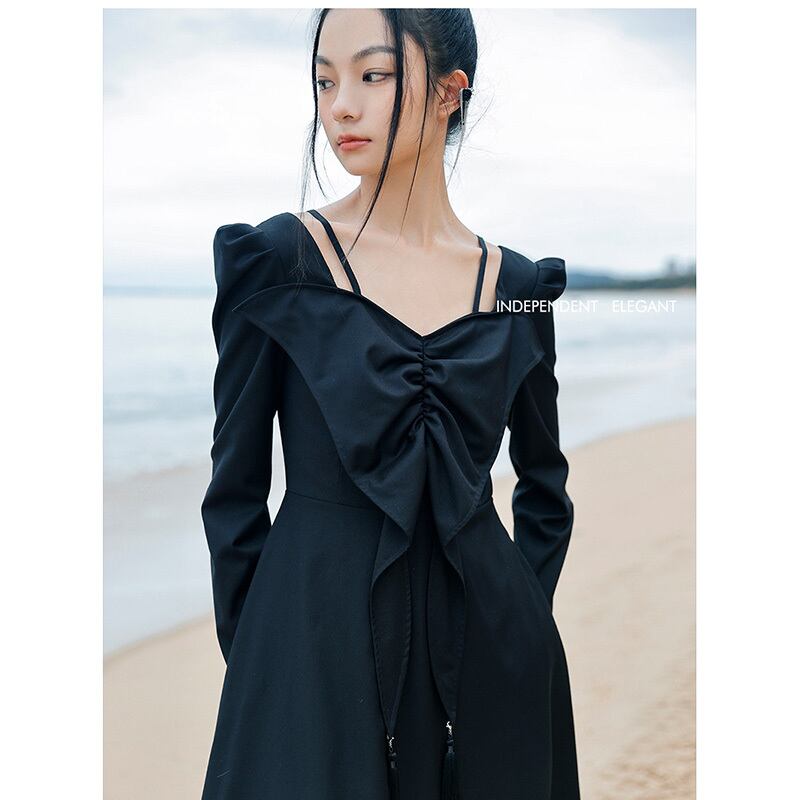 [Big Blue Dragon Series] ★China style dress★ Ribbon dress sexy black long length cute