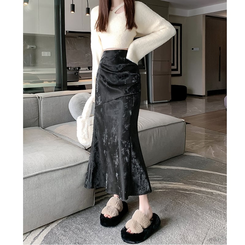 [Women's University 18 Series]★Skirt★ 2color Bottoms Slimming Mermaid Skirt Black Black Brown