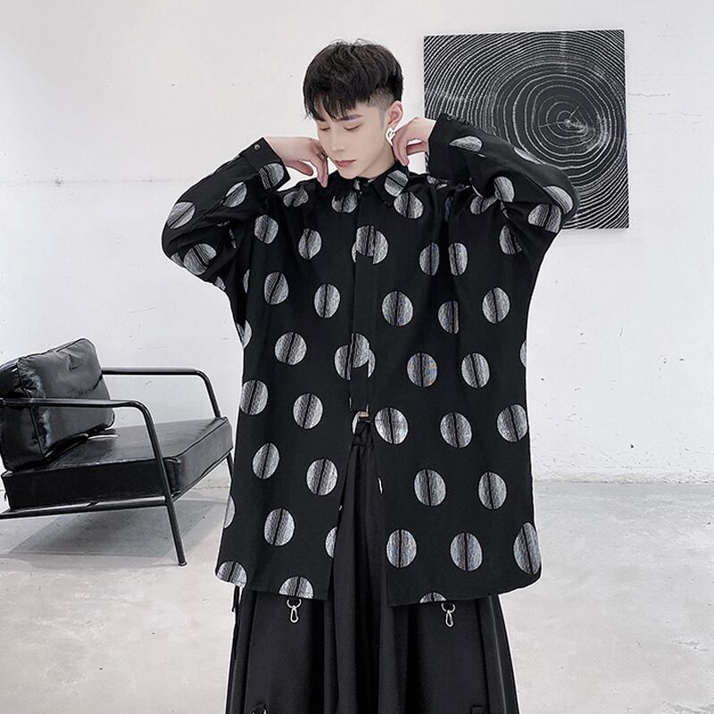 [Illustrated series] ★Chinese style shirt★ Tops Dot pattern Black Black Chinese clothes Easy to match ML XL