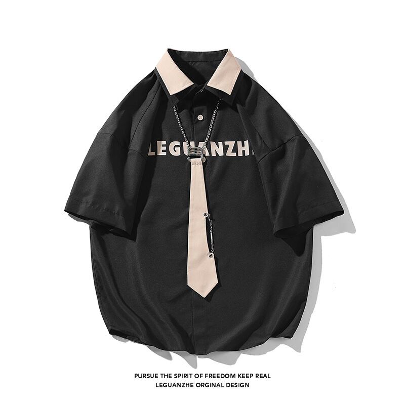 [BIGEMAN Series] ★Shirt with tie★ Tops Short sleeve shirt 3 colors Unisex Men's Large size