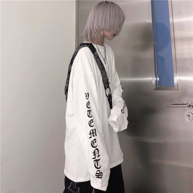 【Styleシリーズ】★Tシャツ★ トップス 2color アルファベット ゆったり ブラック ホワイト 黒 白 男女兼用 カップル服 メンズ