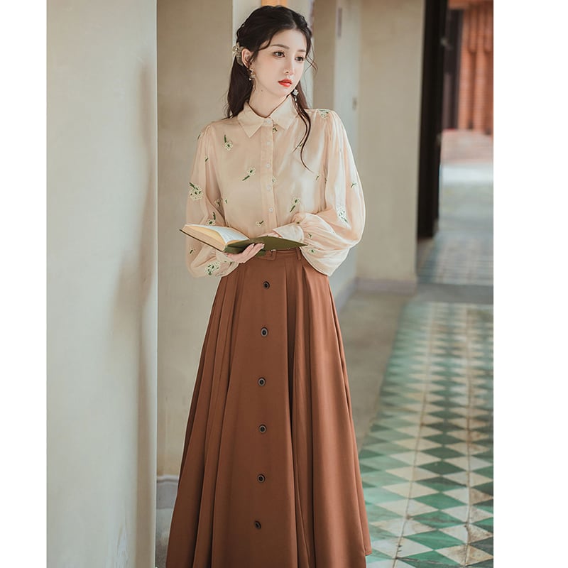 [XUANZI Series]★Shirt★ Long sleeve shirt, embroidered shirt, ladies, date, photography, literary style, easy to match