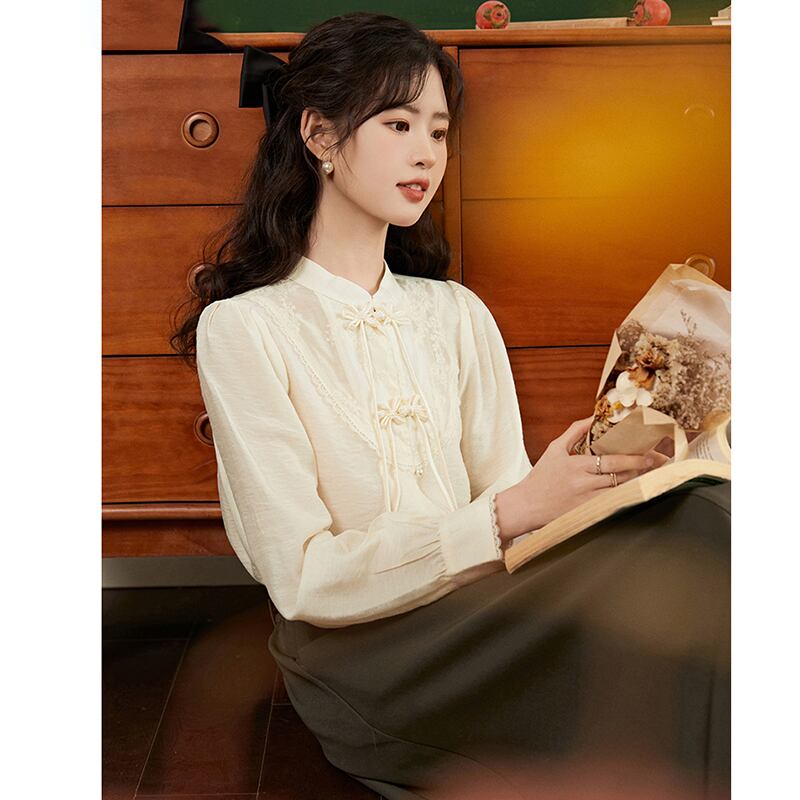 [Muni Series] ★Chinese style shirt★ Tops, long sleeve shirt, Chinese clothes, improved Han clothes, Chinese elements, Han clothes shirt, apricot