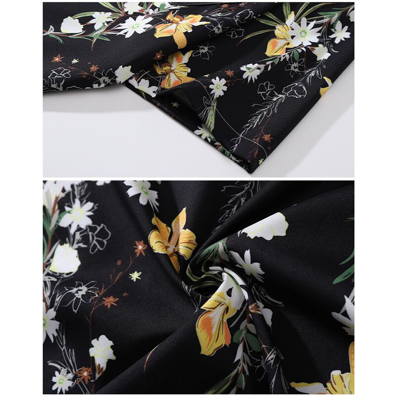 [TRAVEL ISSUANCE Series] ★Retro Shirt★ Floral Shirt Unisex Men's Loose Black Black