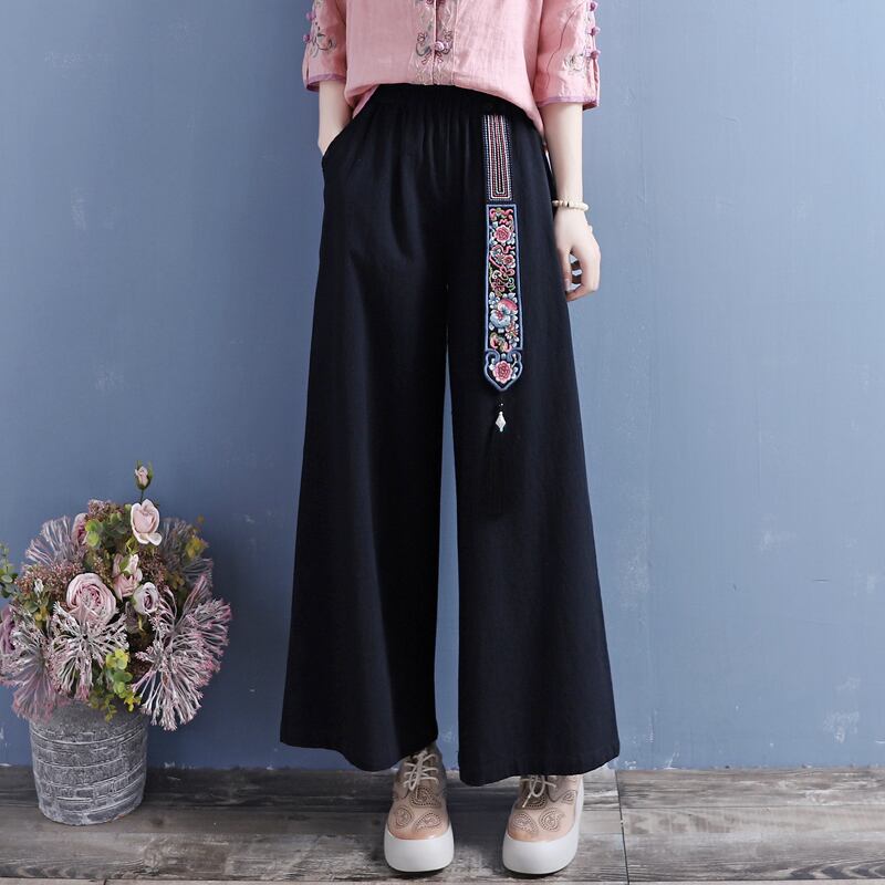 [Qing Series]★China style pants★ 3 colors casual pants gaucho pants embroidery beige black red