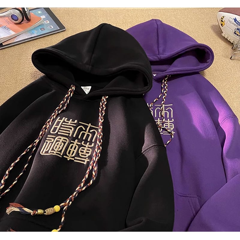 [GEBOXUAN series] ★China style hoodie★ 4color brushed lining, letter pattern, kanji pattern, unisex, men's, black, red, purple