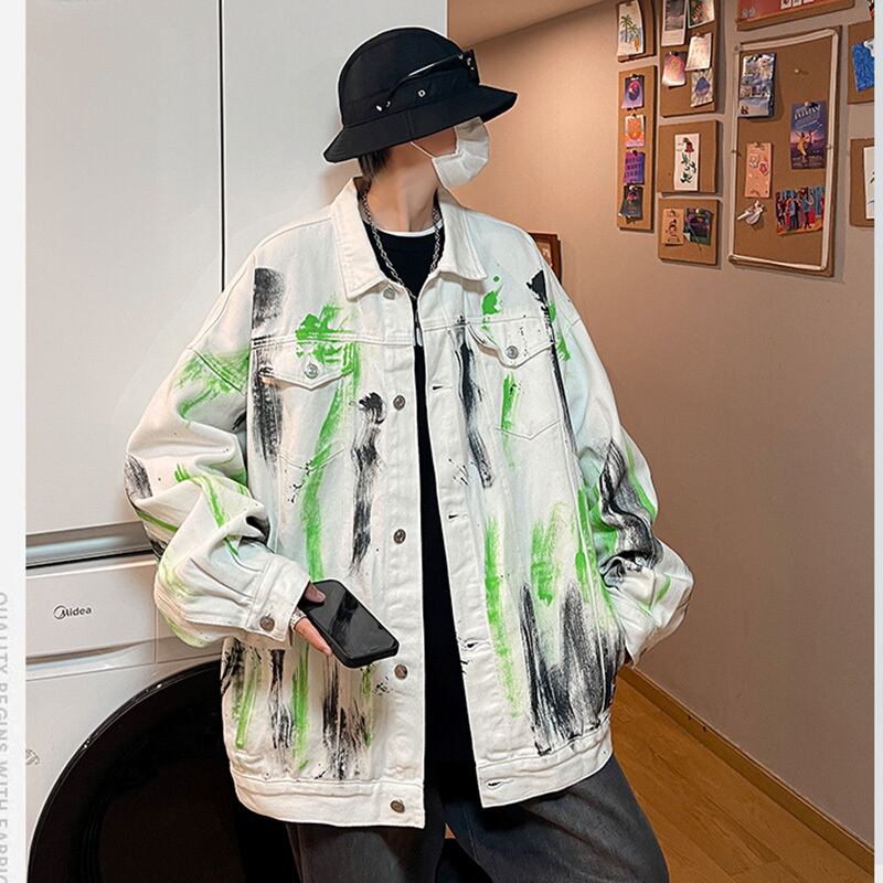 [YESE Series] ★Jacket★ 2color Denim Outerwear Graffiti Unisex Men's Stylish Spring Clothes Black White