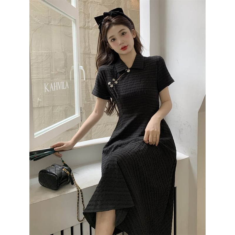 [TAOSHANG series] ★China style dress★ Large size black black date commuting slimming everyday wear