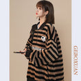 Load image into Gallery viewer, [Fujiiman Series]★Tops★ POLO neck unisex men's horizontal stripes striped pattern dark brown color scheme ML XL 2XL
