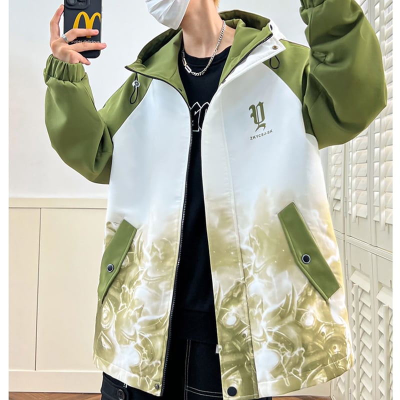 [WAISAN Series]★Jacket★ 3color outerwear unisex men's color scheme fashionable black green coffee color