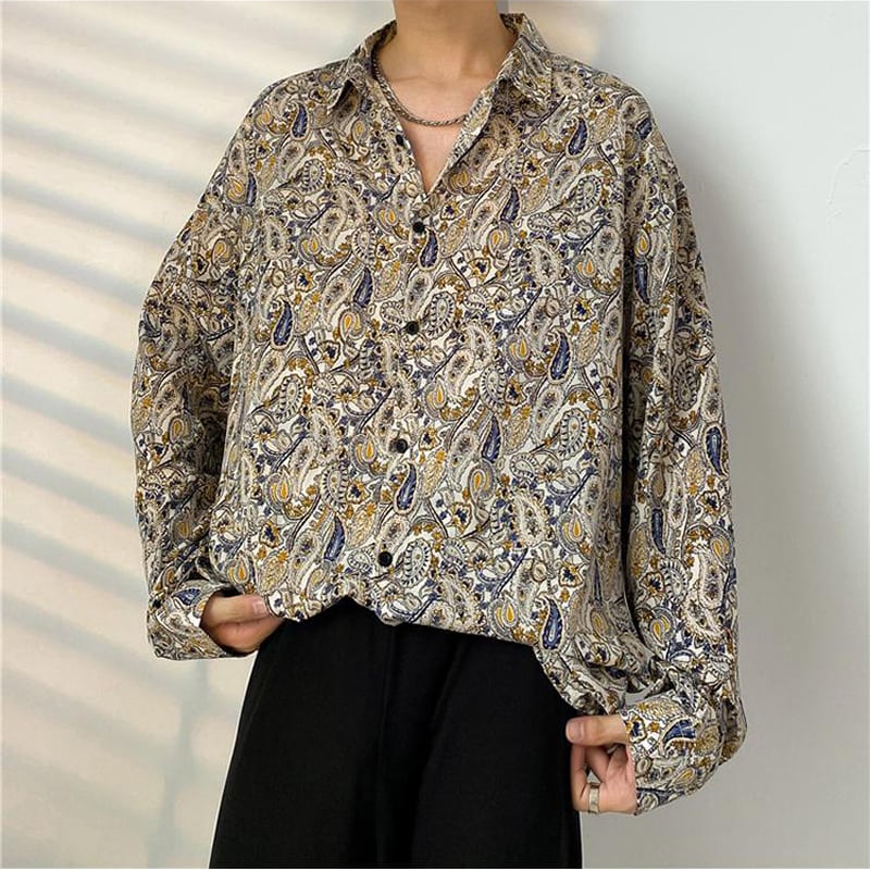 [AIMAKOU Series] ★Floral Pattern Shirt★ Tops Print Long Sleeve Shirt Retro Thin ML XL 2XL 3XL