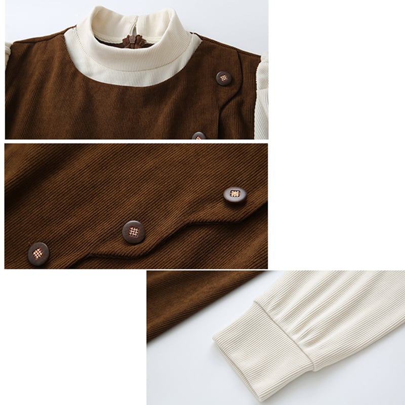 [CHIC Series] ★One Piece★ Faux Layered Corduroy Coffee Color Date Improves Temperament