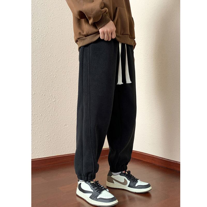 [Sajuri Series]★Pants★ 2color Casual Pants Bottoms Fleece Lining Unisex Men's Large Size Gray Black