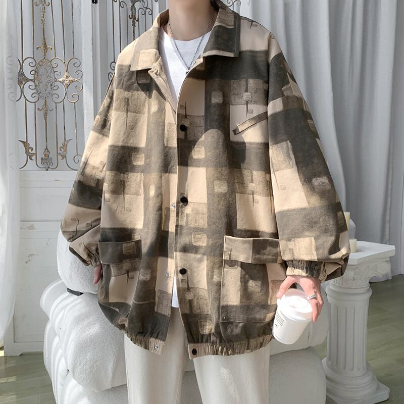 [Hyakuyakuge series] ★Jacket★ 3color outerwear unisex men's plaid pattern brown gray wine red