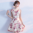 Load image into Gallery viewer, Short Cheongsam Dress with Flower Embroidery Coming of Age Ceremony Party Short Sleeve XS SML XL 2XLL Evening Dress Sweet
