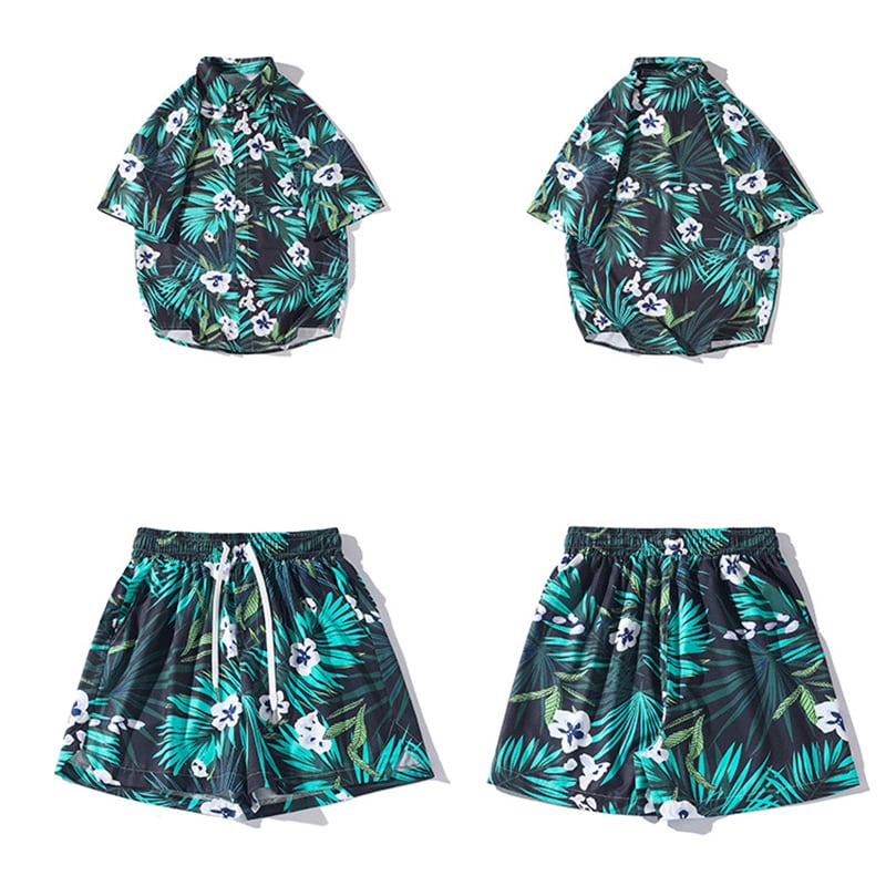 [BIGEMAN Series]★Setup★ Shirt + Shorts 4color Unisex Men's Large Size Aloha Shirt