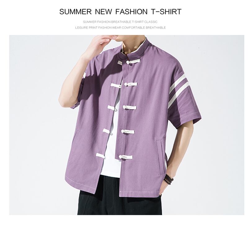 [Taste Seven Series]★China style shirt★ 4 colors Men's Color scheme Unisex Chinese button Black Green Purple Yellow Large size