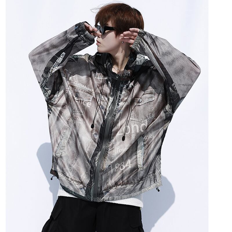 [SIN87 Series] ★UV protection★ UPF50+ 2color Sun protection Cooling protection Thin outerwear Print Fashion Unisex Men's