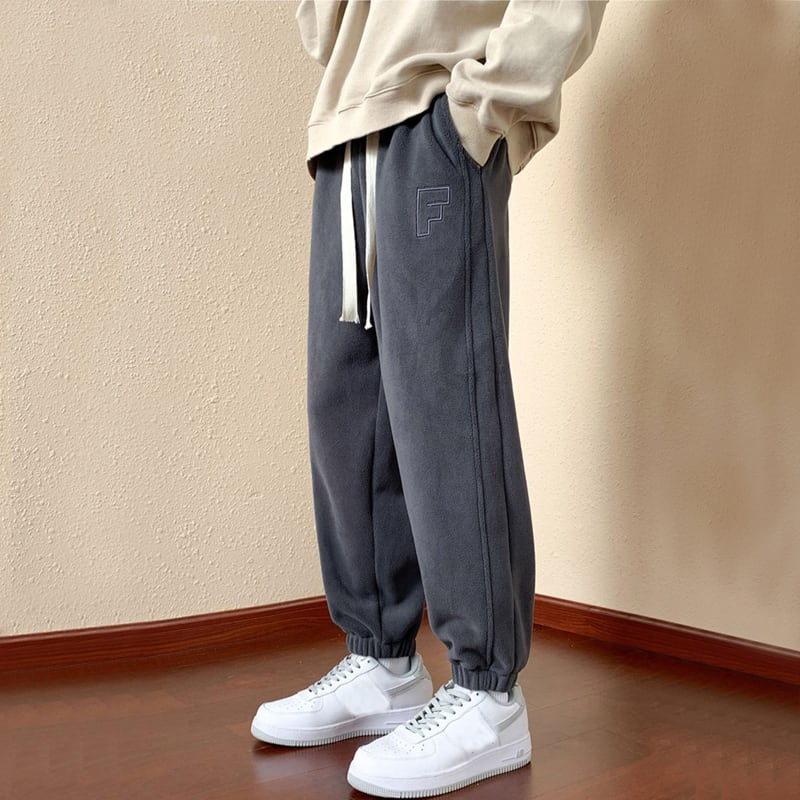 [Sajuri Series]★Pants★ 2color Casual Pants Bottoms Fleece Lining Unisex Men's Large Size Gray Black