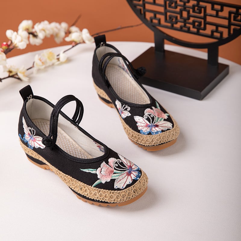 [BULUOYI Series]★Embroidered shoes★ 2color Chinese shoes Chinese dress shoes Beige Black Original