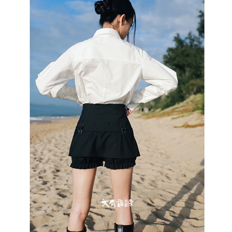 [Big Blue Dragon Series] ★Short pants★ Chinese clothes, mini length, slimming design, easy to match, black, black