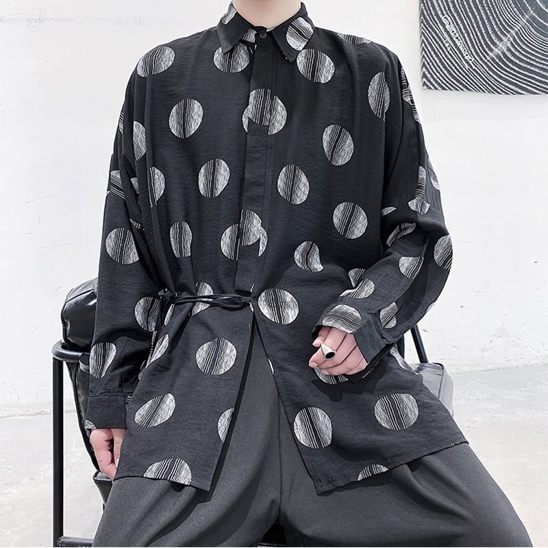 [Illustrated series] ★Chinese style shirt★ Tops Dot pattern Black Black Chinese clothes Easy to match ML XL